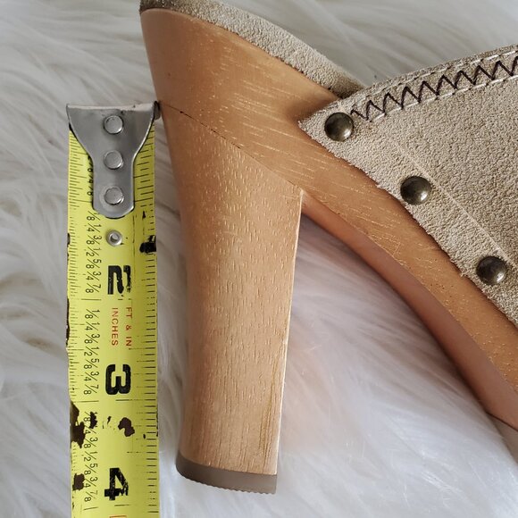 Steve Madden Faris Suede Studded Clogs Mules Wooden Heels SZ 8 - Picture 10 of 13